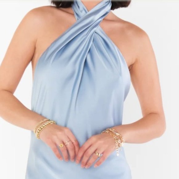 Show Me Your Mumu | Jasmine Halter Midi Dress | Steel Blue Luxe Satin - Picture 2 of 4